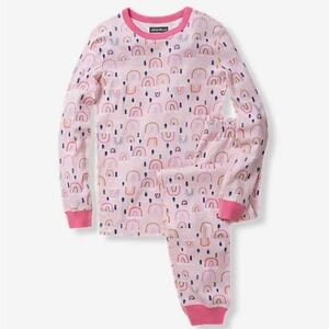 4/$25 Eddie Bauer Pajama Set Girls Medium 10/12 Pink Rainbow Long Sleeve Pants